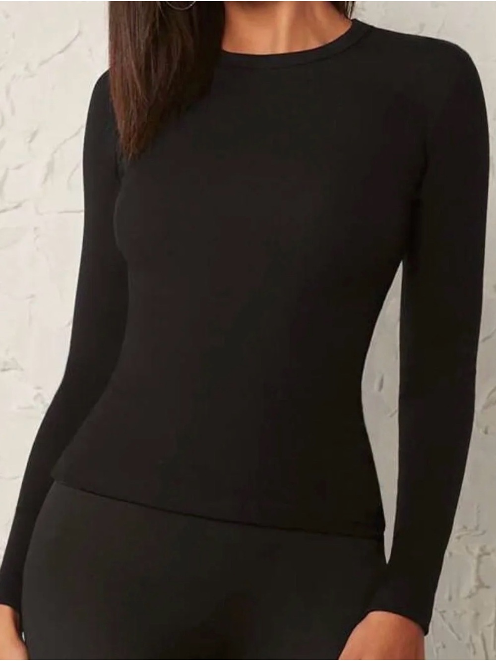 SHEIN Black Long Sleeve Ribbed Crewneck Slim Fit Top